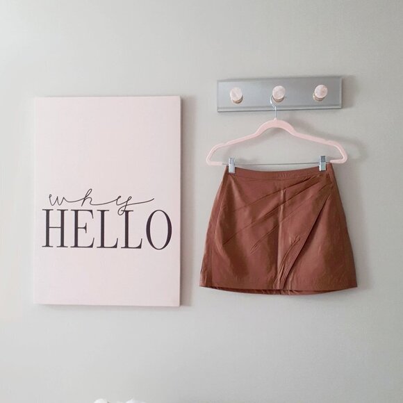 NWT Free People walnut brown faux leather wrap mini skirt, 4 - Picture 7 of 8